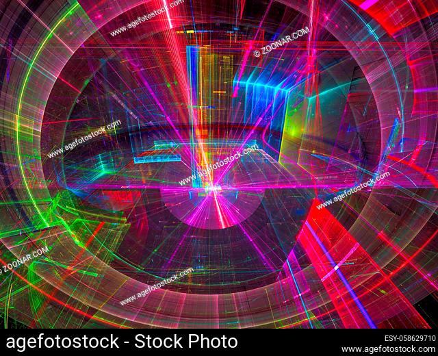 Fractal futuristic construction in 3d style in blue and purple colors. Colorful abstract technology or sci-fi design. Computer-generated image - fractal