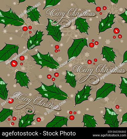 Seamless Christmas texture with holly leaves. Vector illustration EPS 8