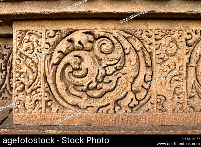 Carvings in Durga fortress temple, Aihole, Karnataka, South India, India, Asia