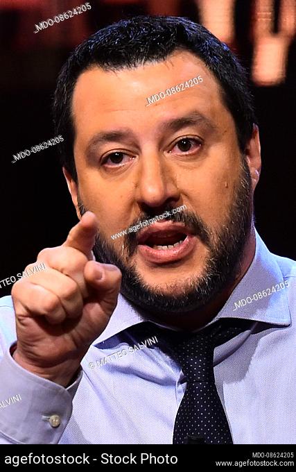 Italian minister Matteo Salvini guest of the tv broadcast Quinta Colonna. Rome (Italy), March 20th, 2017