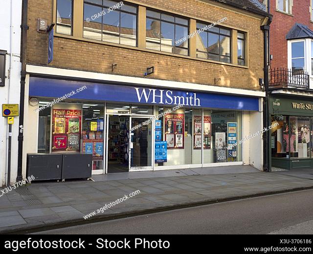 A WH Smith store in the High Street in the city of Wells, Somerset, England