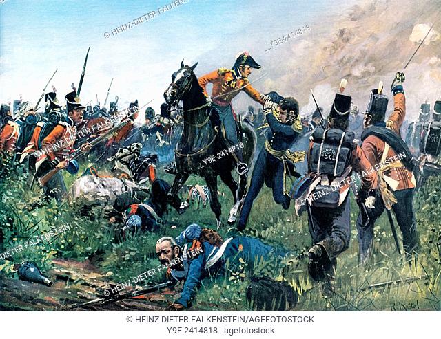 Colonel Hugh Halkett and the German Landwehr batallion Osnabrueck capturing General Cambronne, Battle of Waterloo, 18 June 1815, Napoleonic Wars