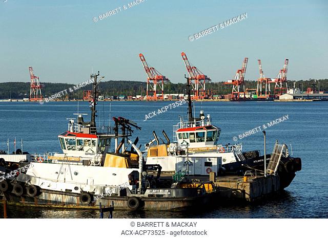 Tugboats docked at wharf, Woodside, Dartmouth, Nova Scotia, Canada
