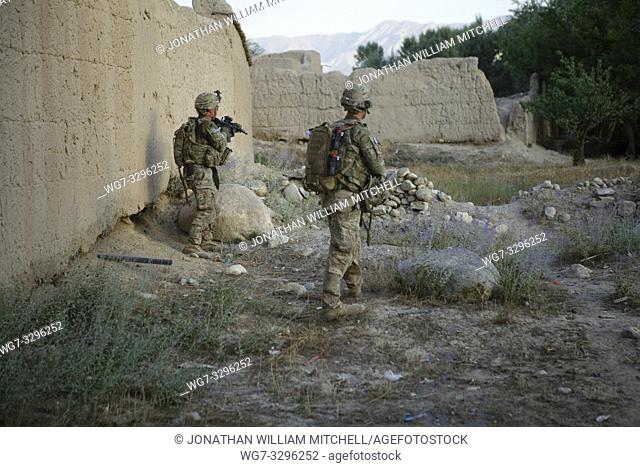 AFGHANISTAN Salar -- 30 Aug 2013 -- U. S. Army Pfc. Dylan Halbach, left, and Spc. Zachary Phillips with Company B, 1st Battalion, 5th Cavalry Regiment (B 1-5)