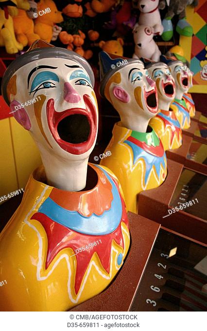 Ball-catching-clowns attraction, Luna Park near Sydney Harbour Bridge, Sydney, New South Wales, Australia
