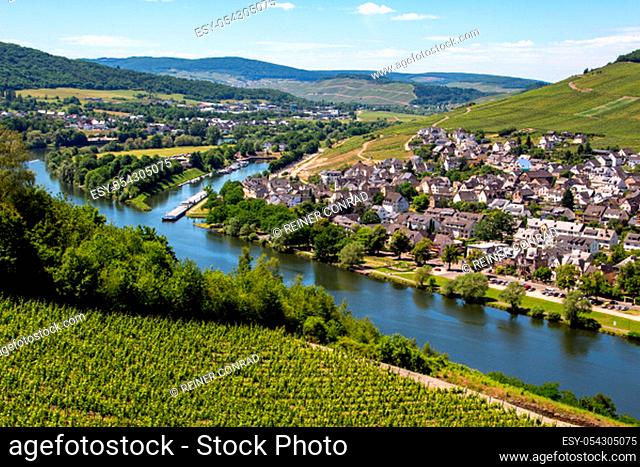 View at the valley of the river Moselle and the city of Bernkastel-Kues from Landshut castle