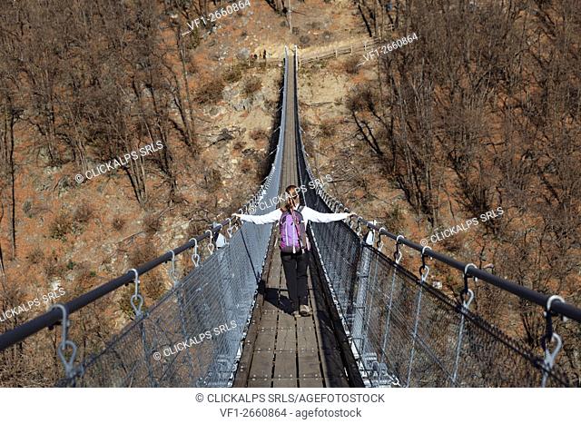 Tibetan bridge Carasc in val Sementina, Ticino, Switzerland
