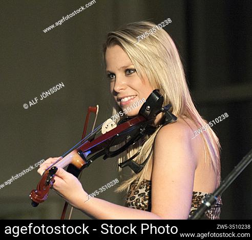 The artist violinplayer Johanna Pettersson in the Swedish music group Timoteij, performance in Ystad, Sweden 2010