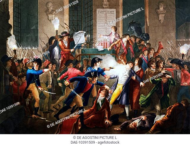 The arrest of Maximilien Robespierre during the night between the 9th and 10th of Thermidor, July 28, 1794, English engraving