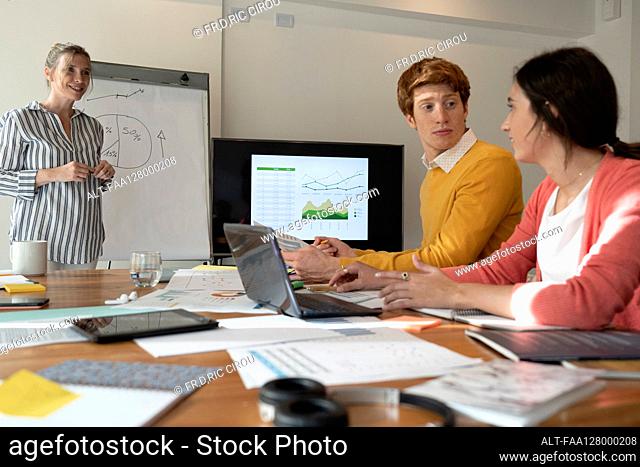 Businesswoman giving presentation in board room