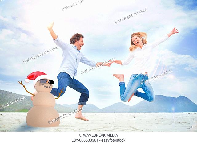 Composite image of festive sandman