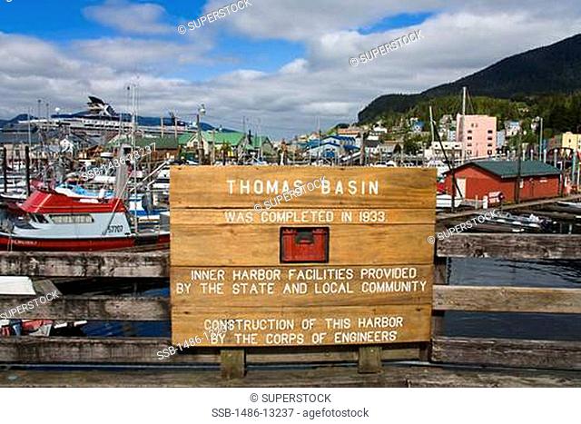 Information board at a harbor, Thomas Basin, Ketchikan, Alaska, USA