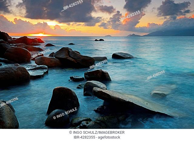 Colourful sunset at Anse Soleil, Mahe Island, Seychelles