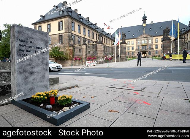 26 September 2022, Hessen, Fulda: A symbolic grave for the ""Morals & Responsibility of the Catholic Church 2018"" of the affected people's initiative...