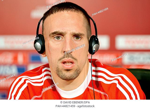 Bayern Munich's Franck Ribery speaks during a press conference at the 'Stade Adrar' stadium following a practice session of Bayern Munich in Agadir, Morocco