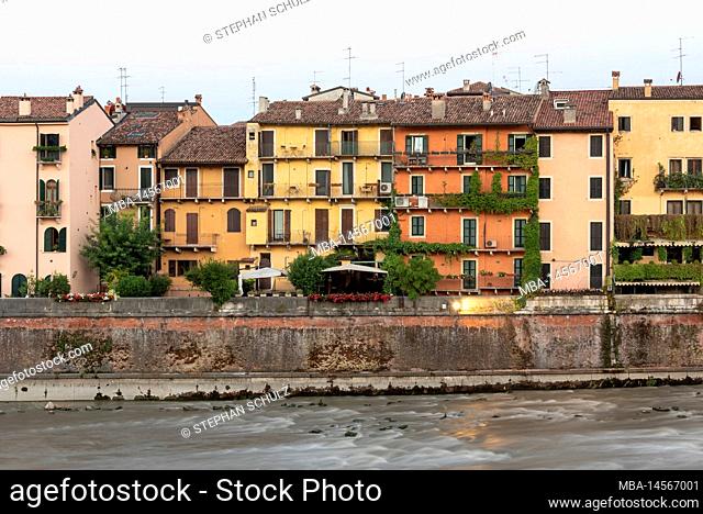 Colorful houses on the Adige river, Verona, Veneto, Italy