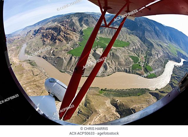 Flying over the Chilcotin Ark and the Fraser River Canyon in British Columbia Canada