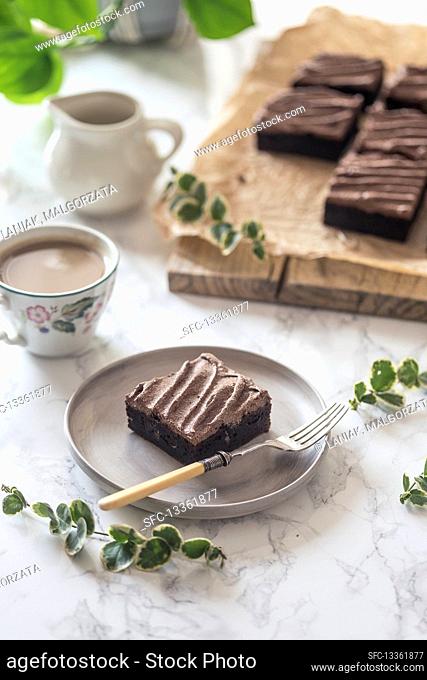 Vegan beetroot brownie with chocolate frosting