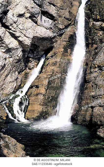 Savica river waterfalls nearby lake Bohinj, Triglav National Park (Triglavski Narodni Park), Julian Alps, Slovenia