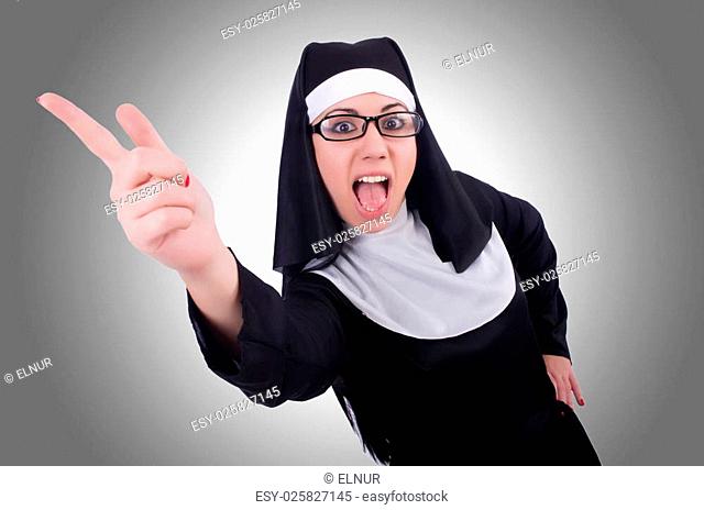 Funny nun isolated on the white