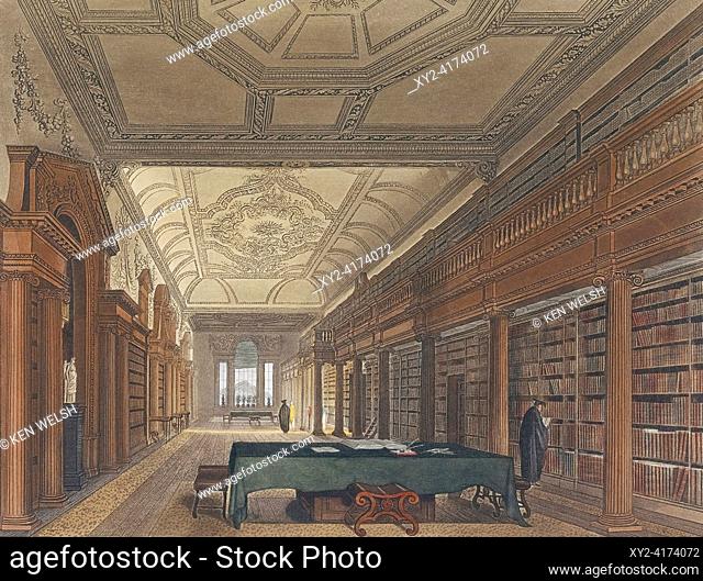 The library of Christ Church, Oxford, England at the beginning of the 19th century. After a print by Joseph Constantine Stadler from a work by Frederick...