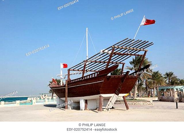 Traditional arabic wooden dhow in Bahrain
