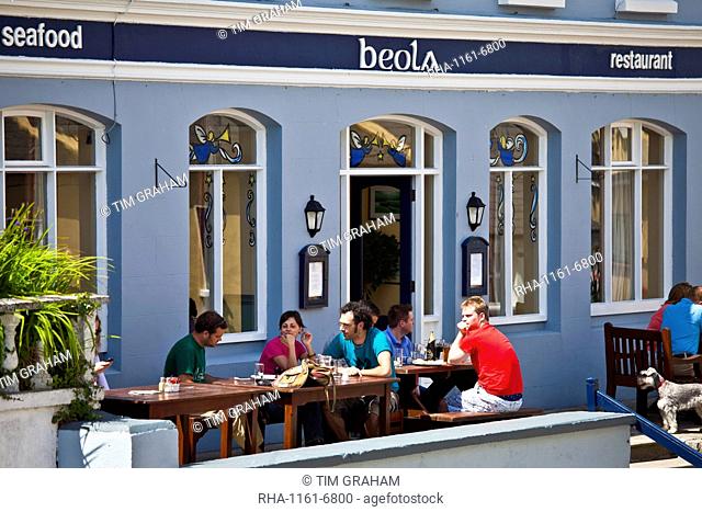 Tourists at Beola seafood restaurant in Roundstone, Connemara, County Galway, Ireland