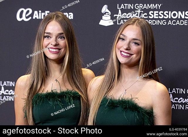 Paula and Aitana Etxebarría fron Twin Melody attends to ' Latin GRAMMY Acoustic Sessions' photocall on October 26, 2022 in Madrid, Spain