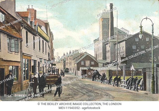 View of the High Street looking towards West Street. Cannon and Gaze Flour Mill can be seen on the right and the Yacht PH is on the immediate left of the...
