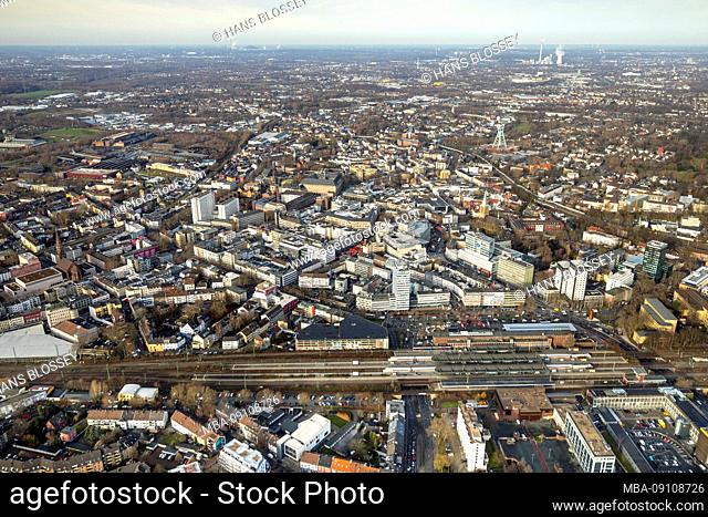 Aerial view, central station, university street, Kurt Schumacher square, tanner district, Bochum, North Rhine-Westphalia, Germany