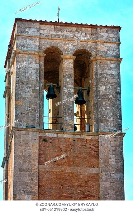 Medieval bell tower in Montepulciano, Province of Siena, Tuscany, Italy