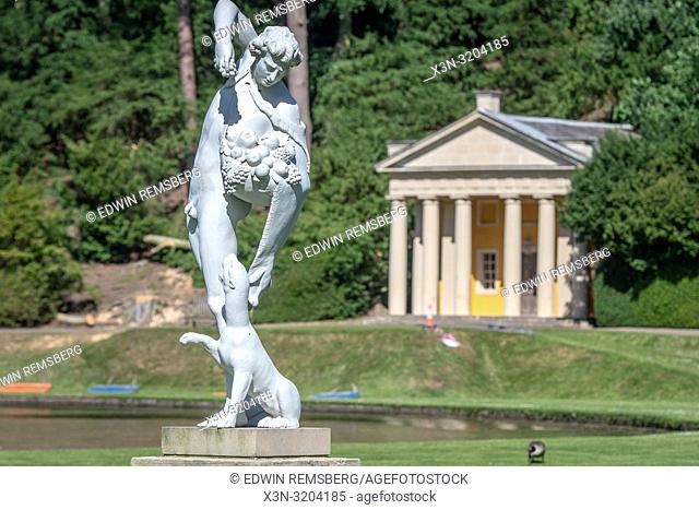 The Studley Royal Park water garden features a number of beautiful neoclassical marble sculptures, Ripon , Yorkshire, UK