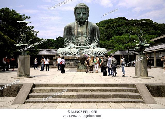 JAPAN, KAMAKURA, 14.07.2008, Bronze statue of Amida Buddha (aka Amitabha Buddha, or Daibutsu ) at Kotoku-in Temple (Buddhist Temple of Jodo shu sect)