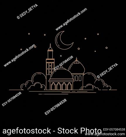 mosque line art isolated black background vector template