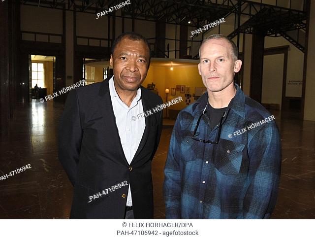 US American artist Matthew Barney (R) and director of Haus der Kunst Munich Okwui Enwezor stand during a press conference about his exhibition ""Matthew Barney:...