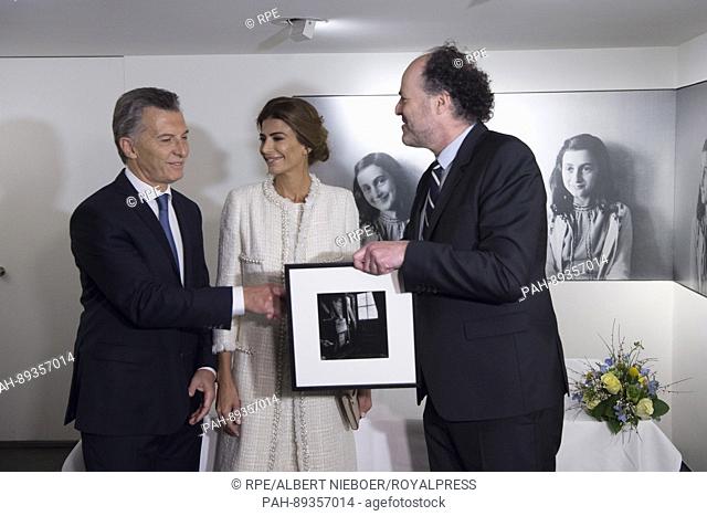 President Mauricio Macri and his wife Juliana Awada of the Argentine Republic at the Anne Frank Huis in Amsterdam, on March 27, 2017
