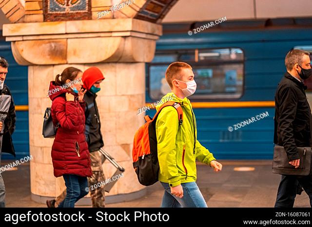 UKRAINE, KIEV - MAY 26, 2020: subway station Zoloty Vorota (Golden Gate) Life in a big city