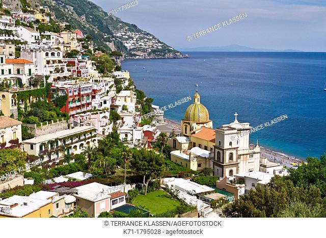 Positano and the Amalfi Coast with the Church of Santa Maria Assunta, Italy