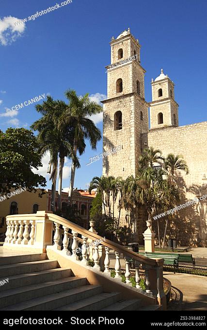 View to the Iglesia De La Tercera Orden church at the historic center, Merida, Riviera Maya, Yucatan State, Mexico, Central America