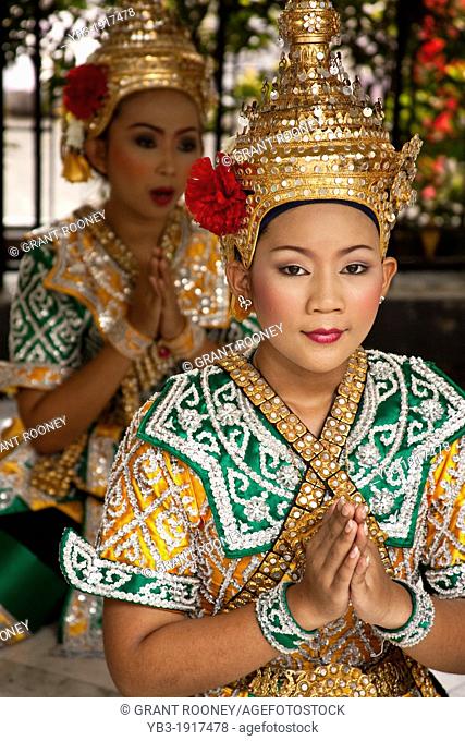 Thai Dancers at the Erawan Shrine , Bangkok , Thailand