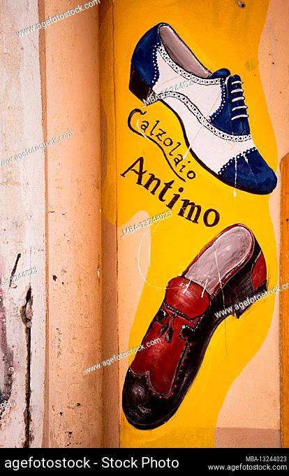Graffiti, shoes, Palermo, Sicily, Italy