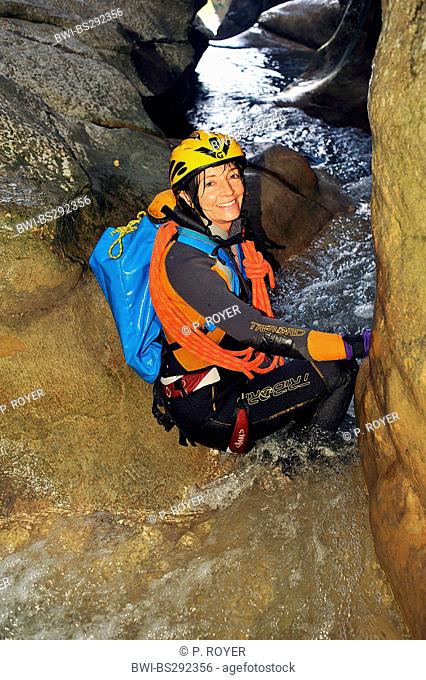 woman canyoning in Artuby river, France