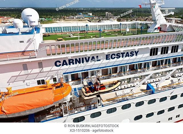 Carnival cruise ship Extasy at port in Cozumel, Mexico in the Caribbean Sea