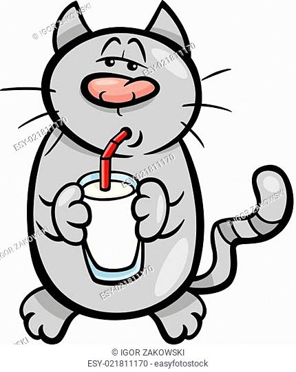 Cat drinking milk cartoon illustration Stock Photos and Images |  agefotostock