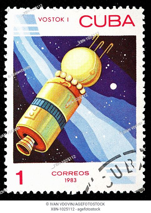 Soviet space ship Vostok 1, postage stamp, USSR, 1983