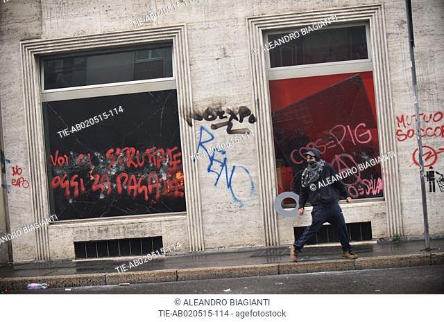 Mayday Parade demonstration in protest against the World Exposition EXPO 2015, clashes with police, Milan, May 1, 2015,