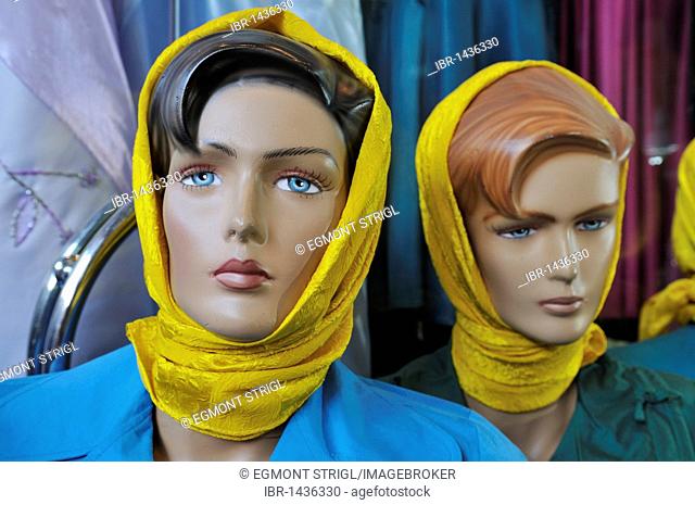 Hijab, Islamic veils for sale in a shop in Shiraz, Fars, Iran, Persia, Asia