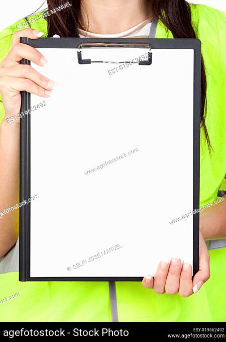 Female worker with reflector vest