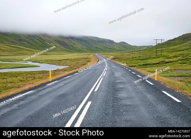 road, rain. Summer, Vesturland, Iceland