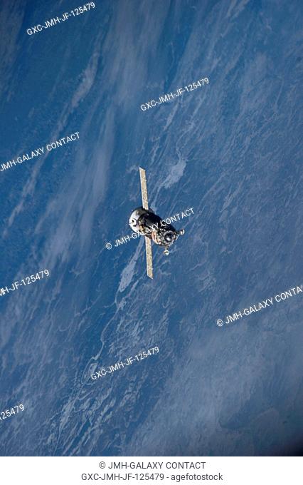 The Soyuz TMA-19 spacecraft departs the International Space Station on Nov. 25, 2010. Onboard are three members of Expedition 25 -- NASA astronaut Doug Wheelock